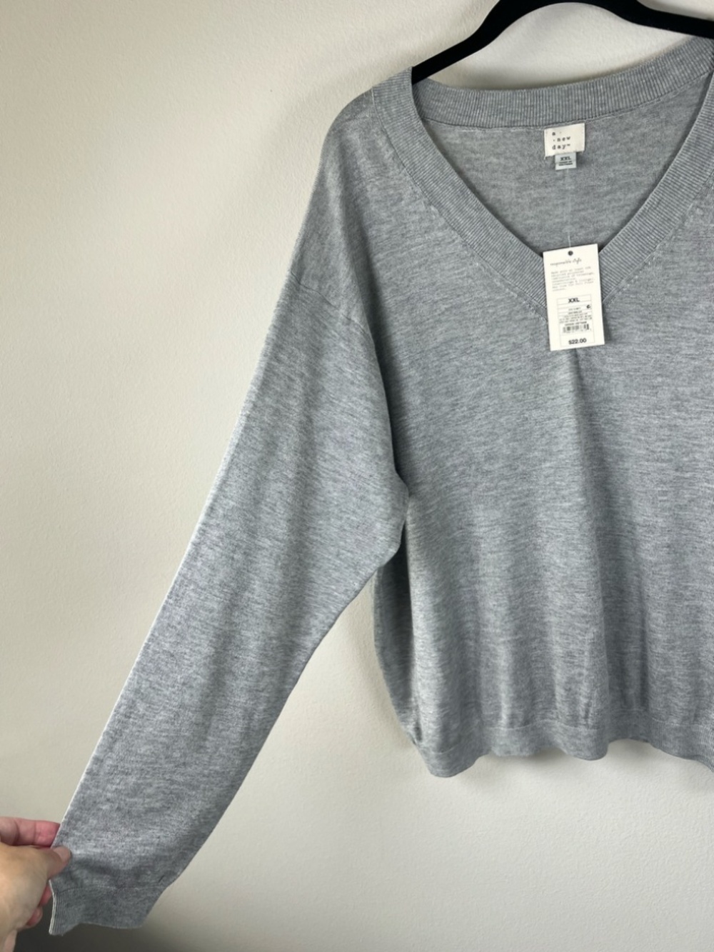 A New Day Lightweight V-Neck Sweater Heather Gray Long Sleeve Minimalist NEW 2XL - Picture 6 of 12
